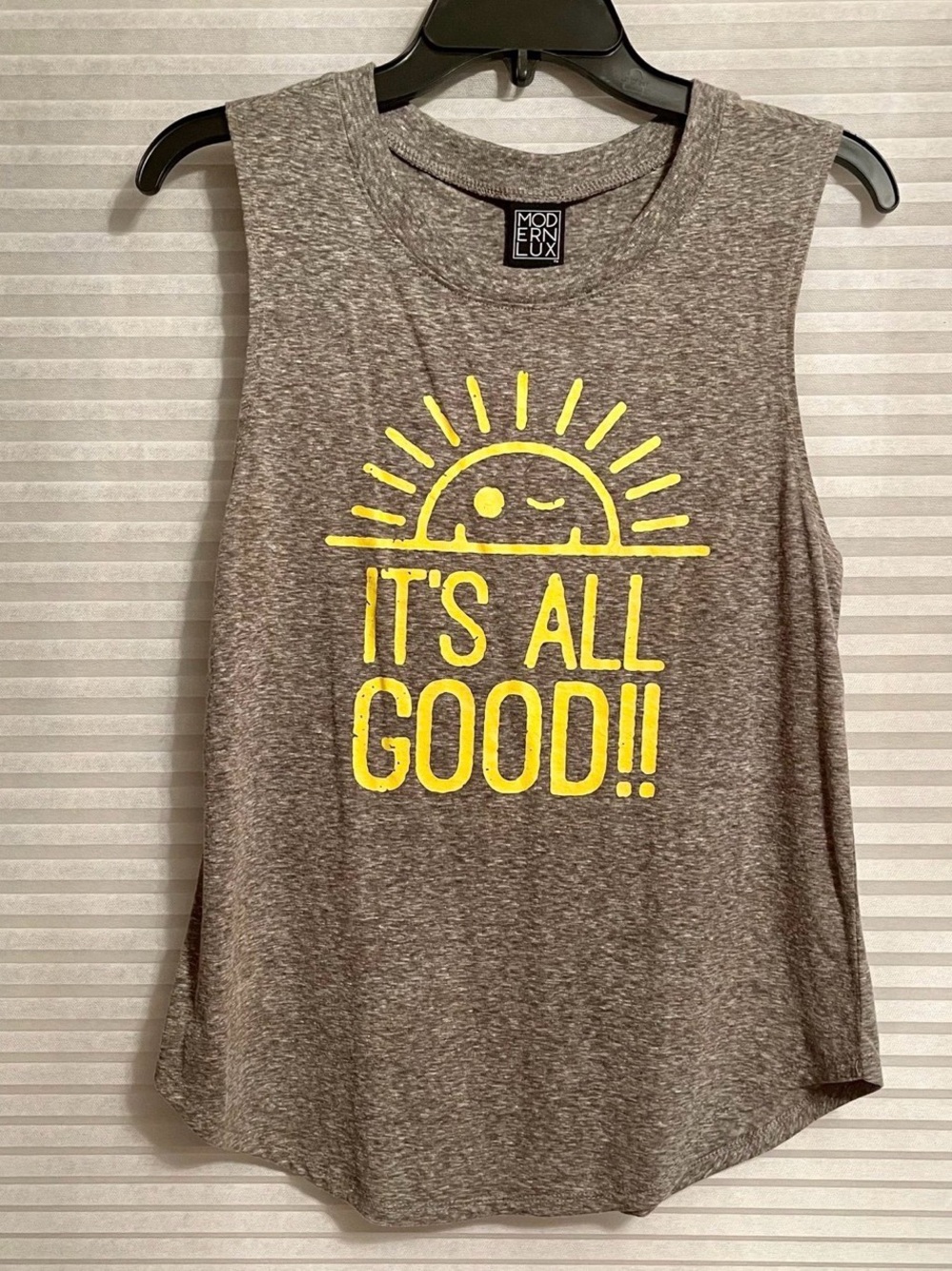 NWOT Modern Lux Grey Tank Top Muscle Shirt “IT’S ALL GOOD!!” Graphic tee S